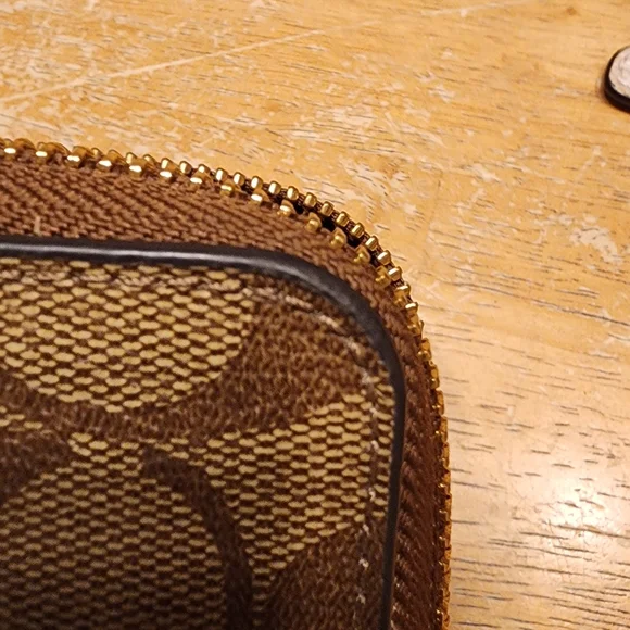 Coach Signature Canvas Zip Wallet in Brown - Picture 6 of 16